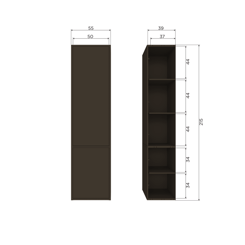 Meggy keskeny tárolószekrény – Középbarna fenyő, 215 cm