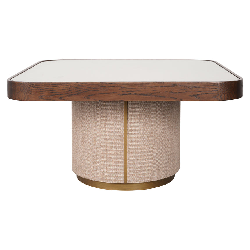 Willox dohányzóasztal-szett – Tölgyfa és vászon kombinációja üveg fedlappal (2 db-os készlet)