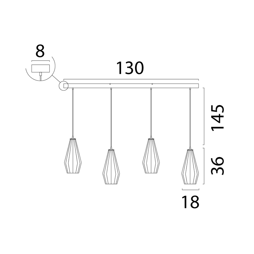 Diamond 4-bulb glass pendant lamp