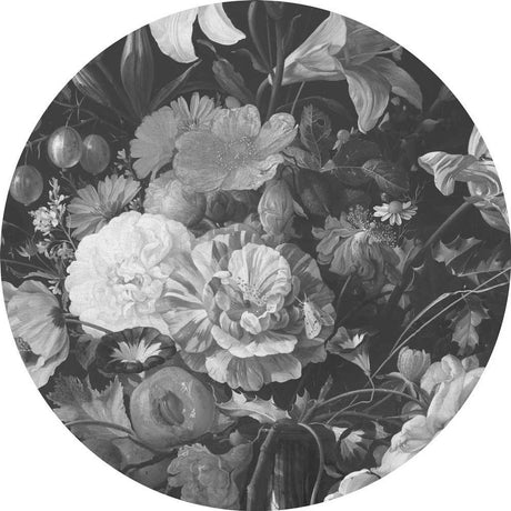 Golden Age Flowers fekete & fehér 1, kerek tapéta-0