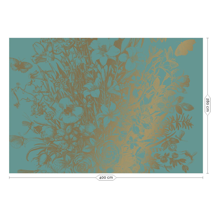 Gold metallic Engraved flowers menta 8 panelos tapéta-0