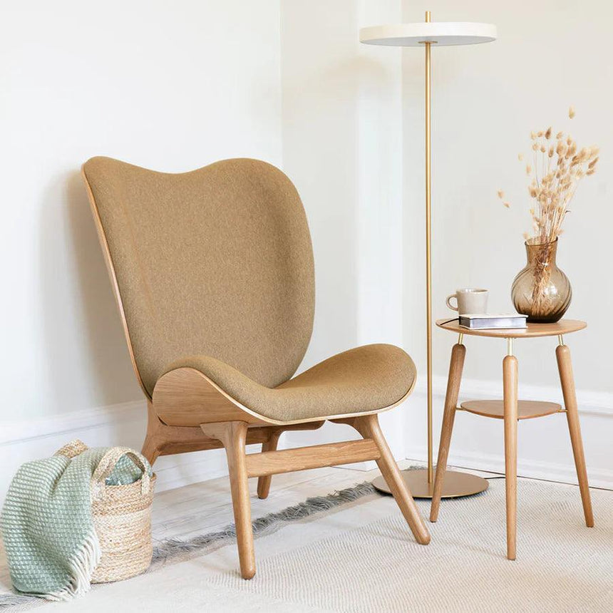 The Conversation Piece fabric high chair with natural frame