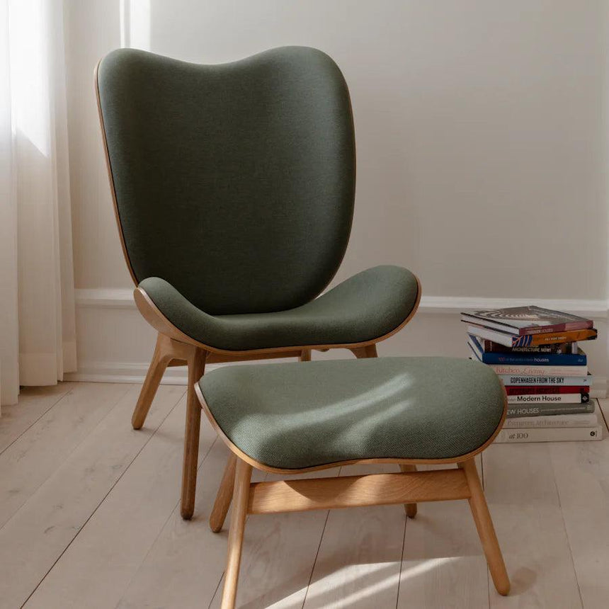 The Conversation Piece fabric high chair with natural frame