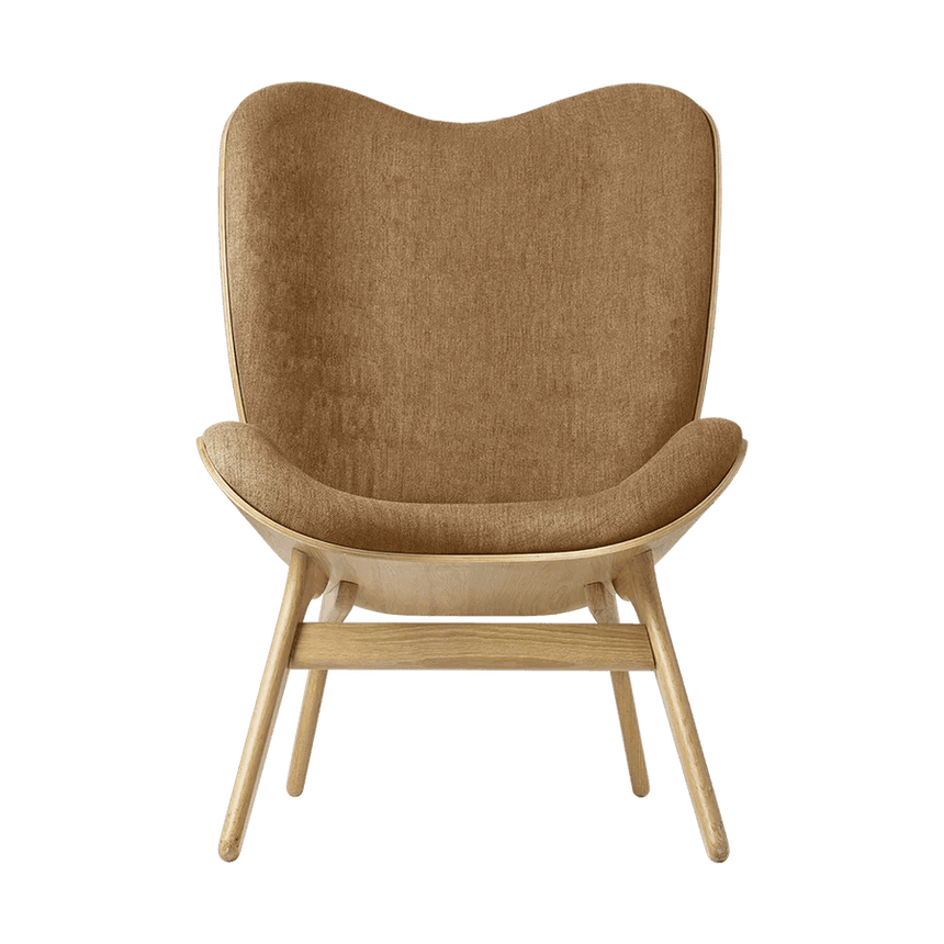 The Conversation Piece fabric high chair with natural frame