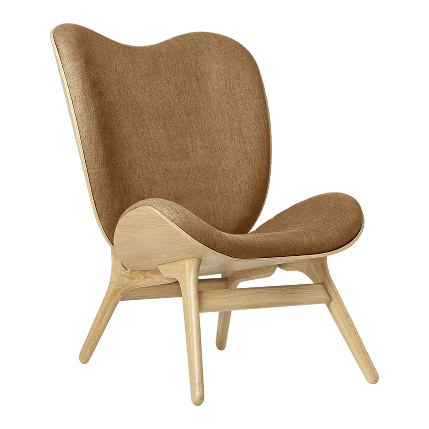 The Conversation Piece fabric high chair with natural frame