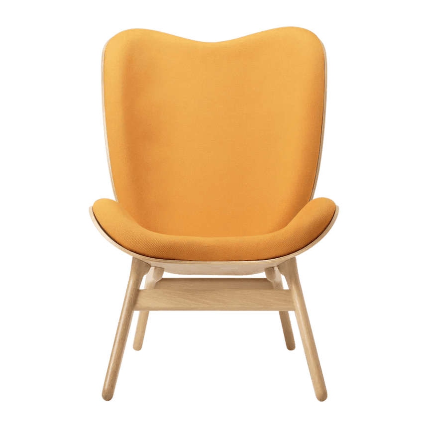The Conversation Piece fabric high chair with natural frame