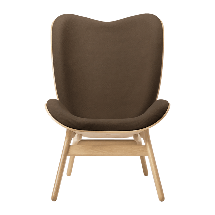 The Conversation Piece fabric high chair with natural frame