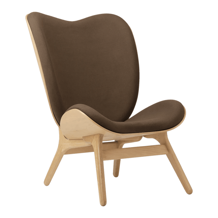 The Conversation Piece fabric high chair with natural frame