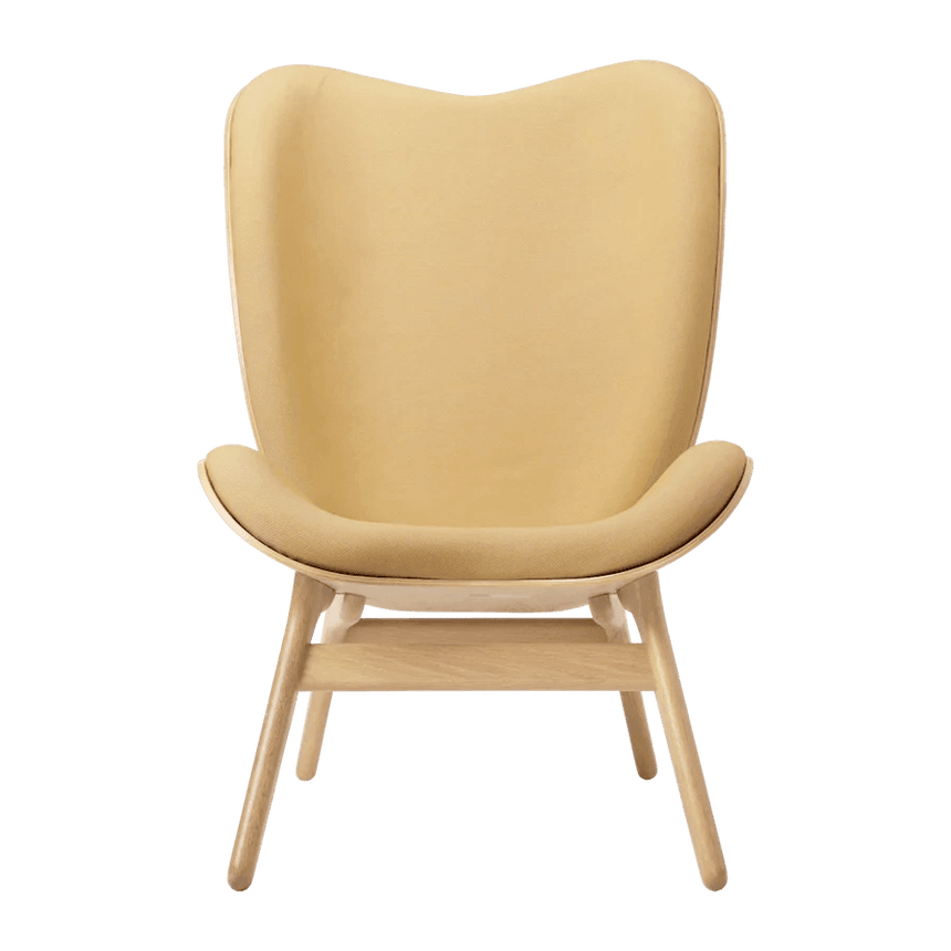 The Conversation Piece fabric high chair with natural frame