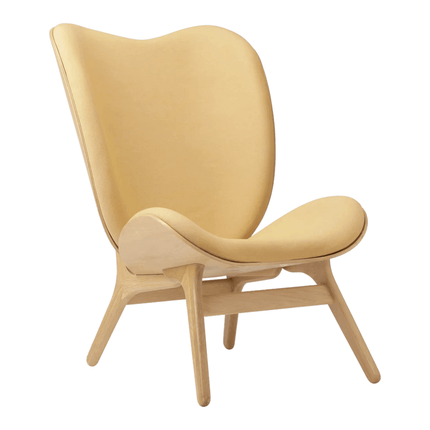The Conversation Piece fabric high chair with natural frame