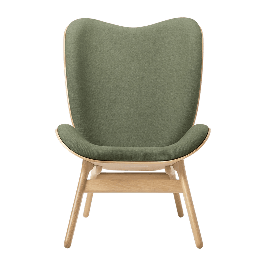 The Conversation Piece fabric high chair with natural frame