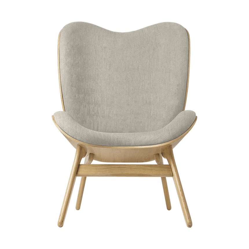 The Conversation Piece fabric high chair with natural frame
