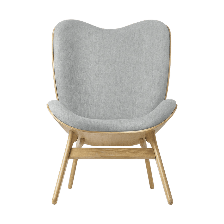 The Conversation Piece fabric high chair with natural frame