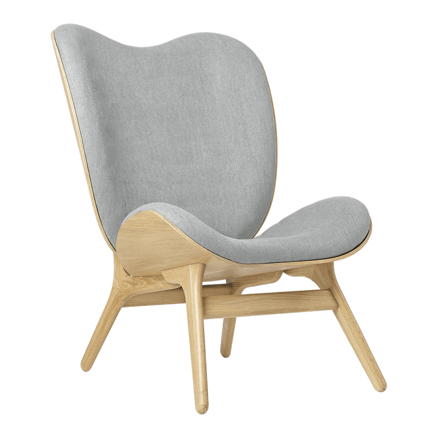 The Conversation Piece fabric high chair with natural frame
