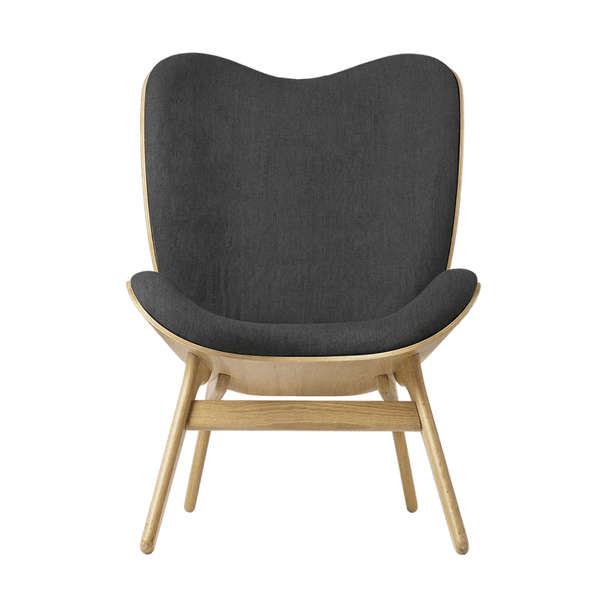 The Conversation Piece fabric high chair with natural frame