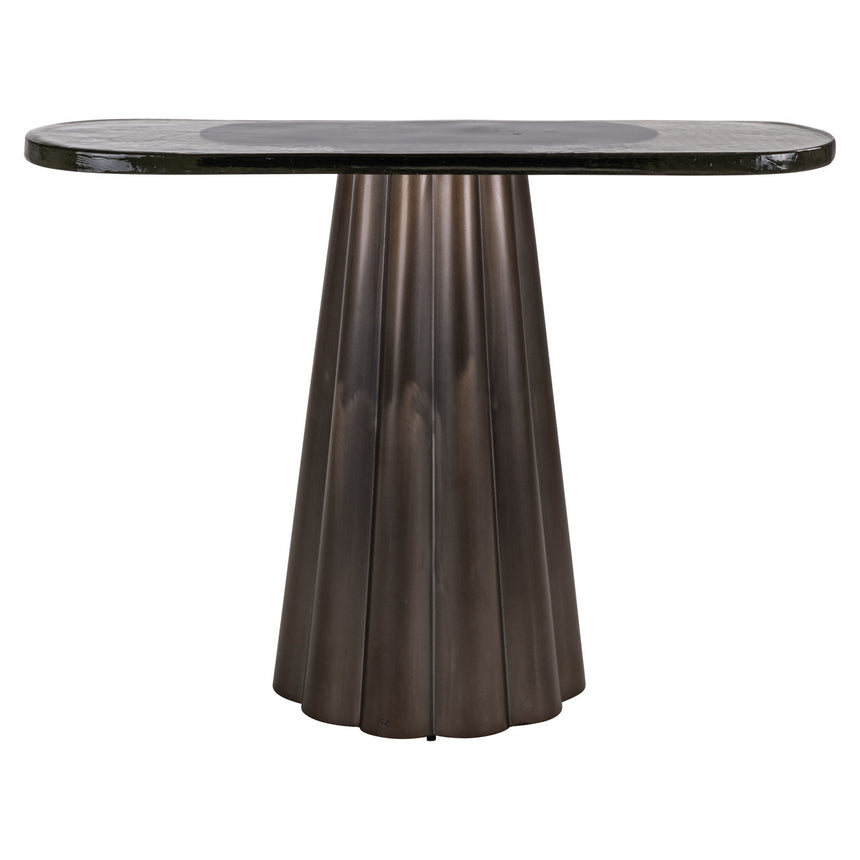 Barwick konzolasztal – Antik fém vázzal és öntött üveglappal