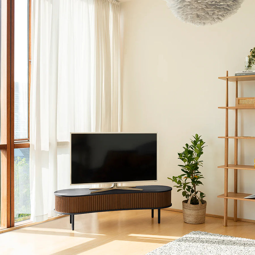 Audacious fa TV szekrény fekete kerettel textilbőr ajtóval