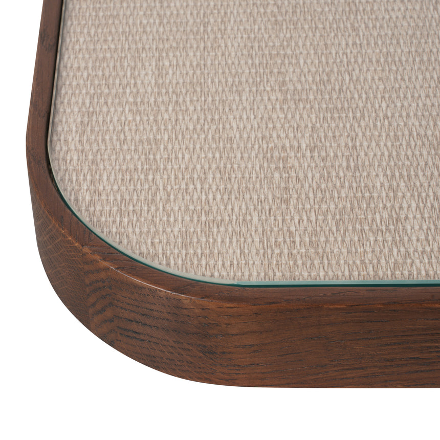 Willox dohányzóasztal-szett – Tölgyfa és vászon kombinációja üveg fedlappal (2 db-os készlet)