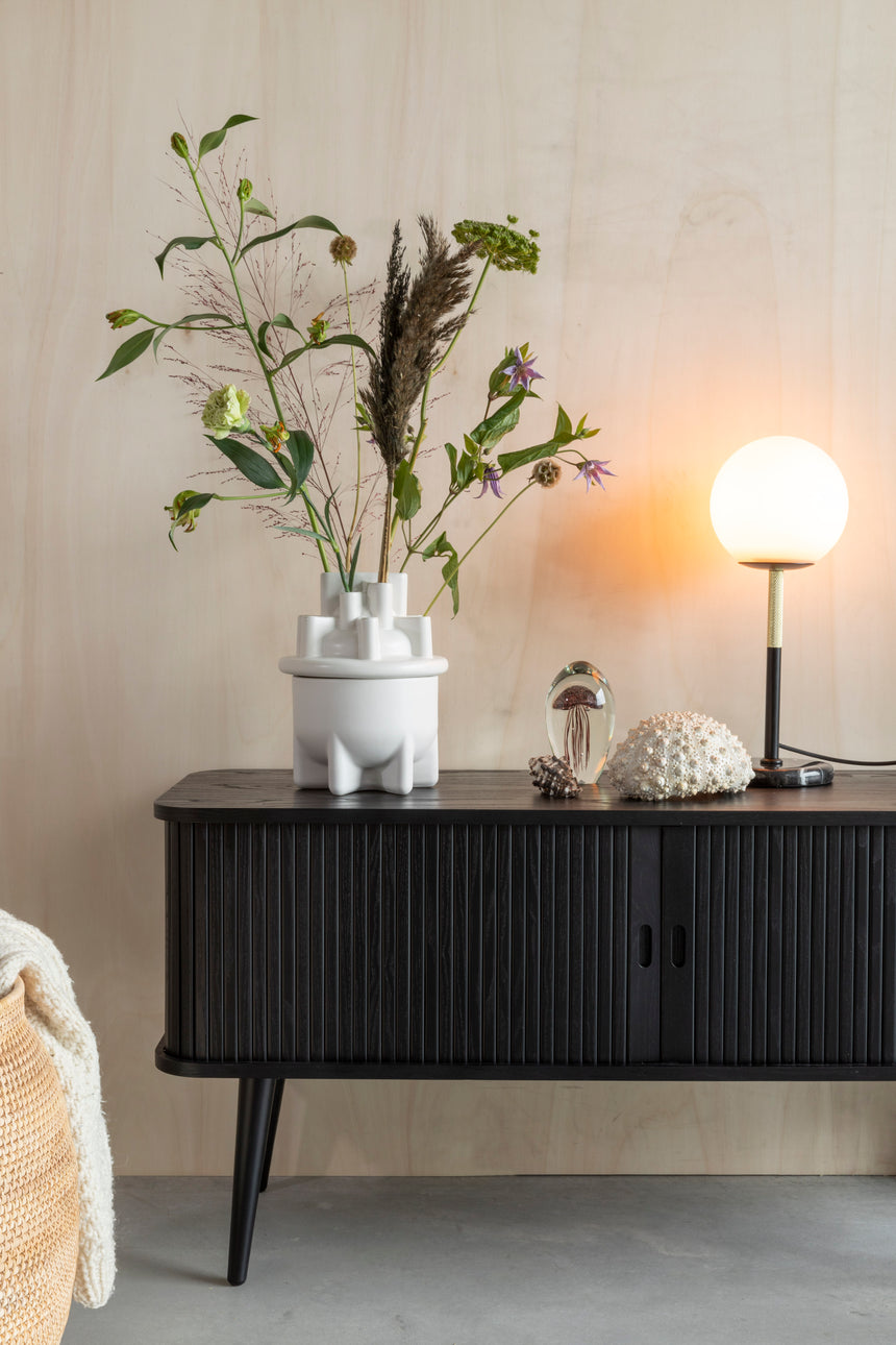 Barbier wooden chest of drawers with sliding doors