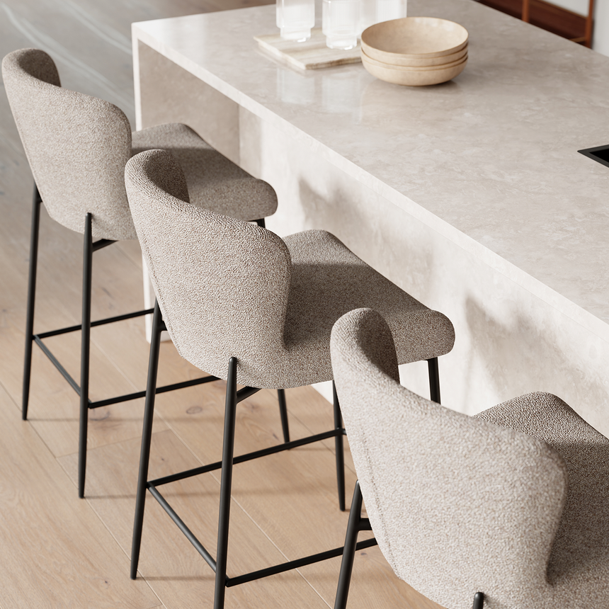 Glam bouclé low bar stool