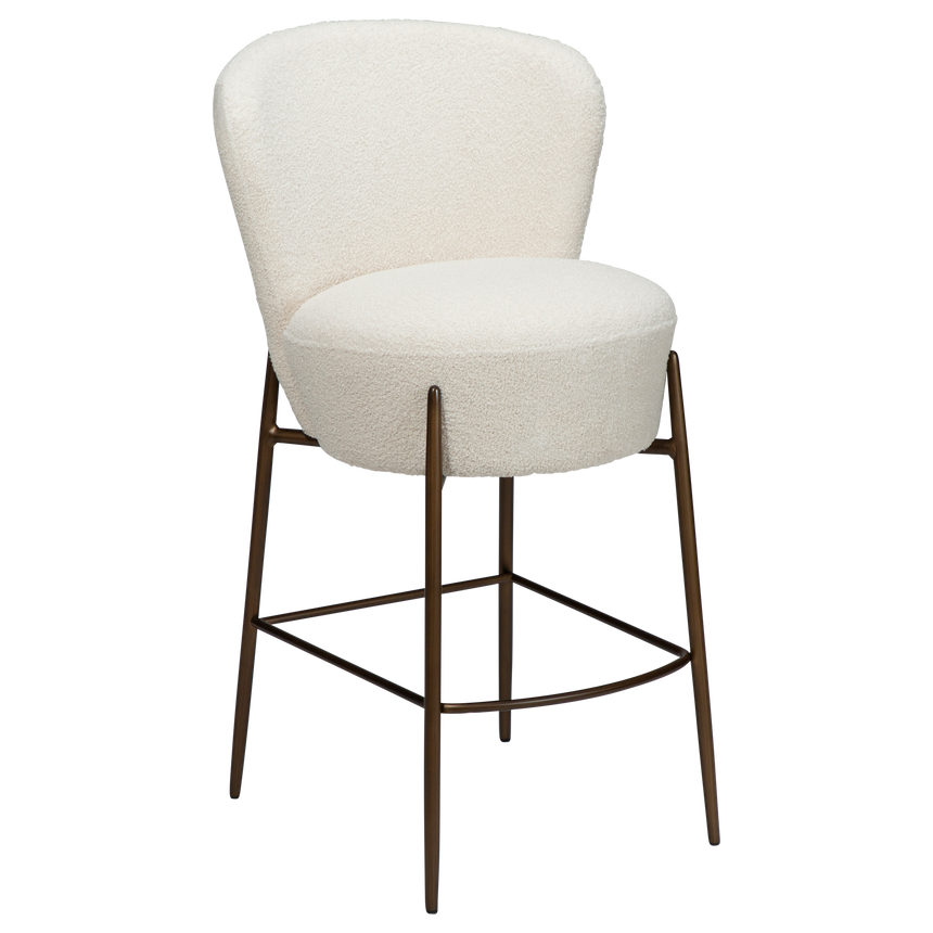 Orbit recycled bouclé low bar stool with antique legs