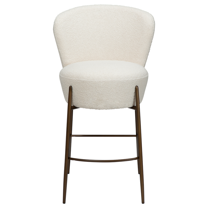 Orbit recycled bouclé low bar stool with antique legs