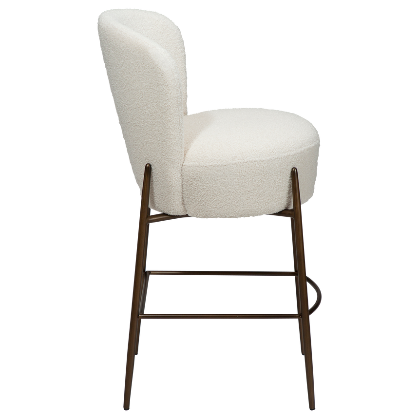 Orbit recycled bouclé low bar stool with antique legs