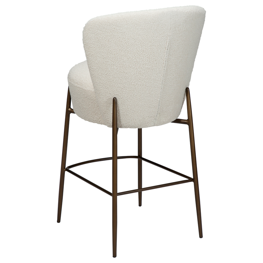 Orbit recycled bouclé low bar stool with antique legs