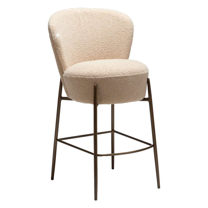 Orbit recycled bouclé low bar stool with antique legs