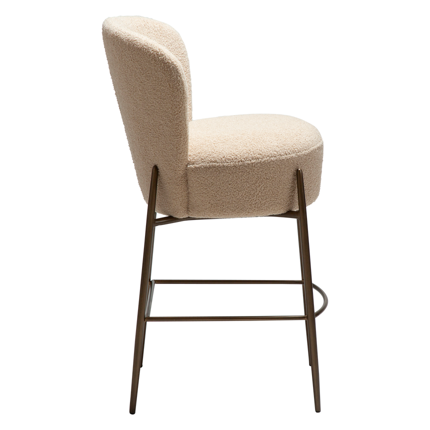 Orbit recycled bouclé low bar stool with antique legs