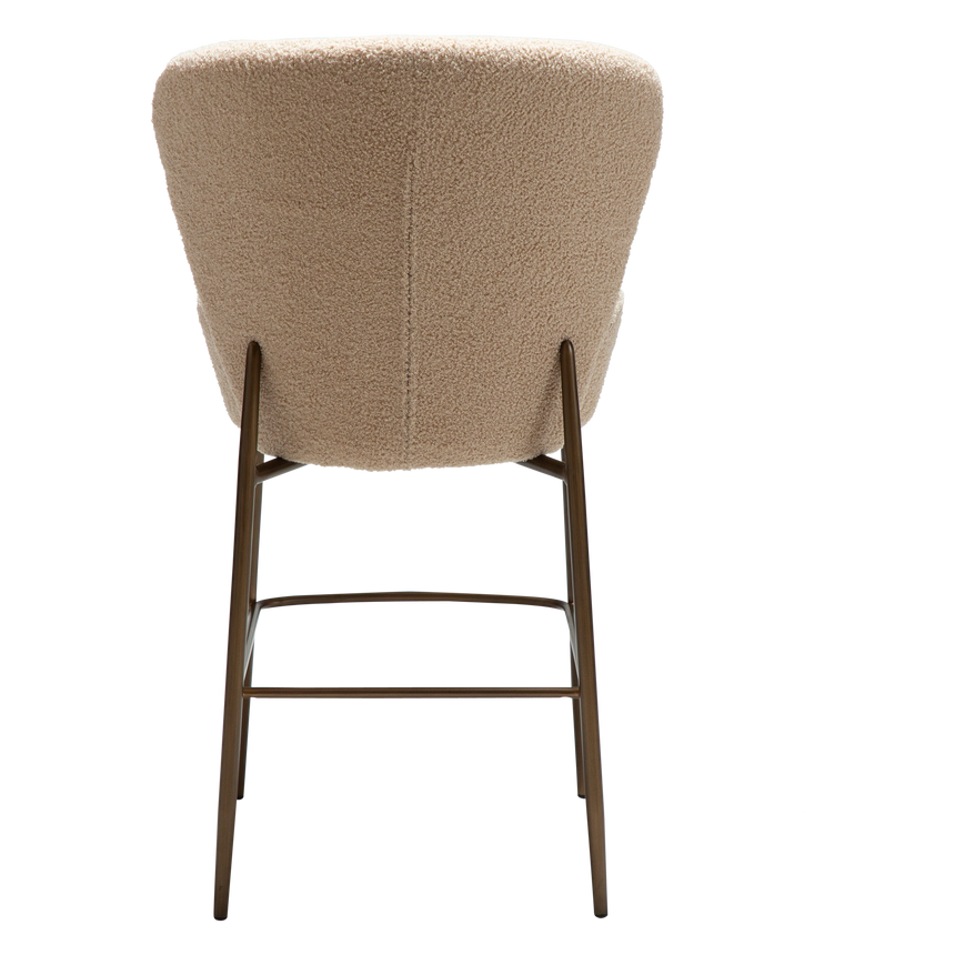 Orbit recycled bouclé low bar stool with antique legs