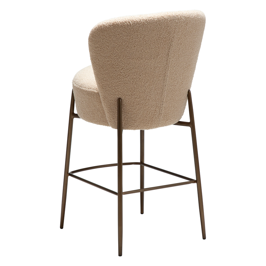 Orbit recycled bouclé low bar stool with antique legs
