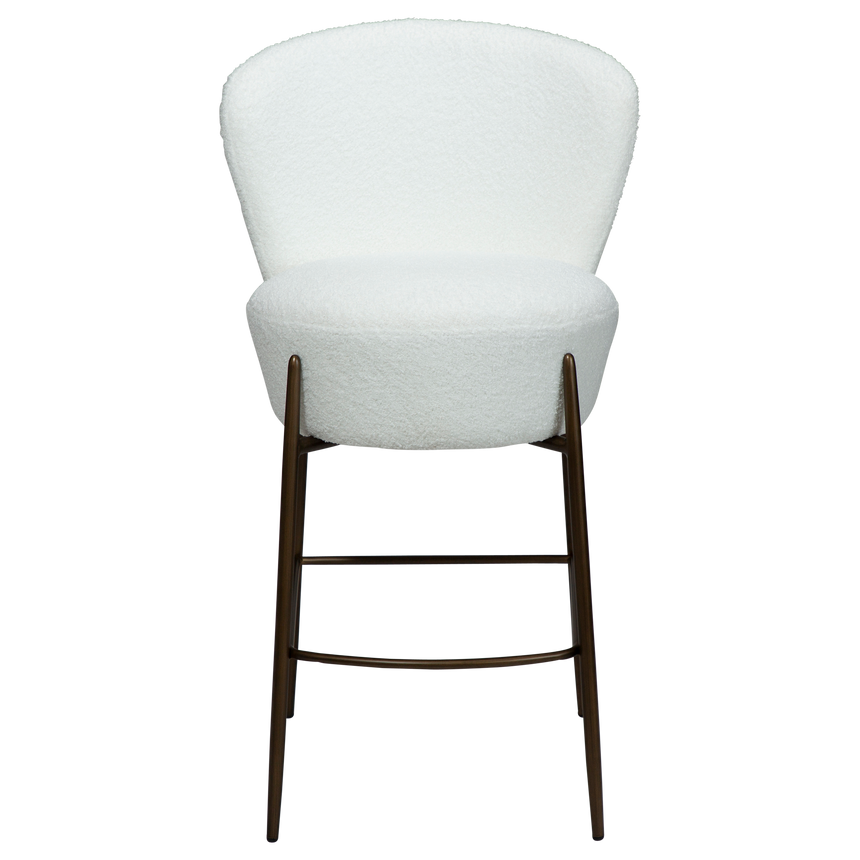 Orbit recycled bouclé low bar stool with antique legs