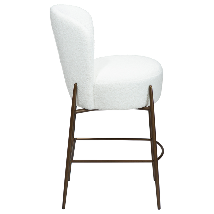 Orbit recycled bouclé low bar stool with antique legs