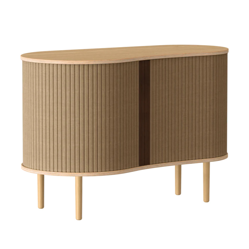 The Conversation Piece fabric armchair with natural frame