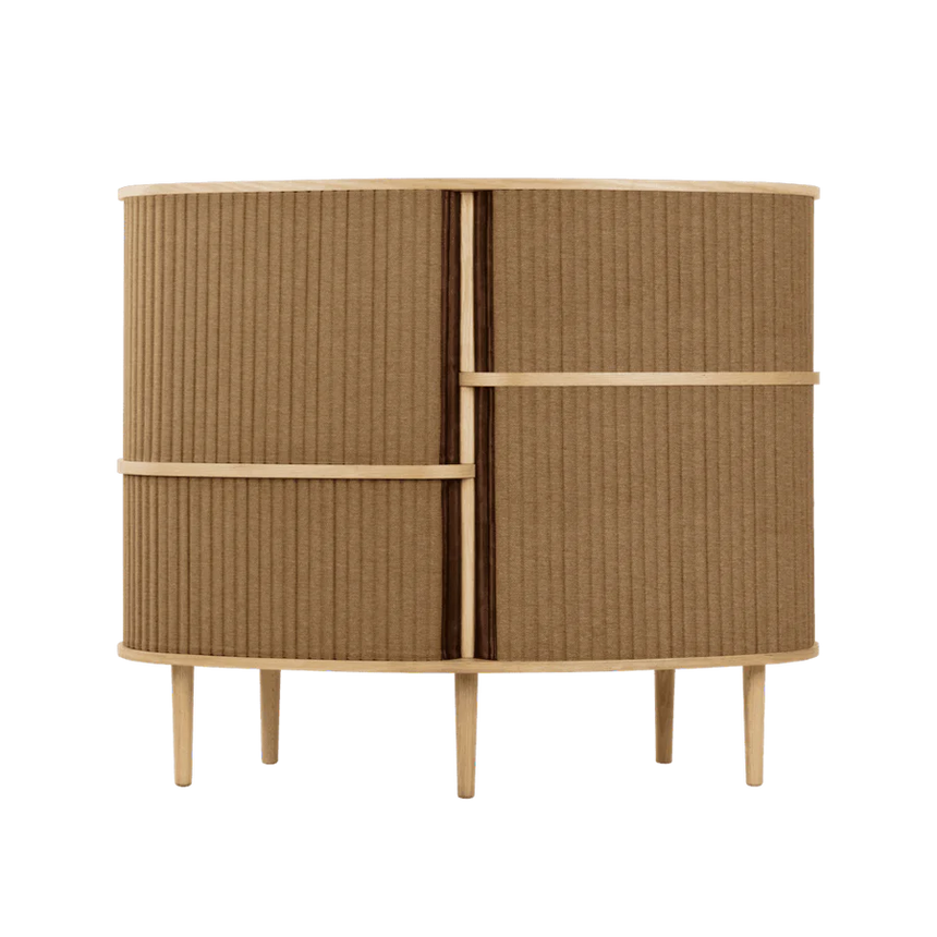 The Conversation Piece fabric armchair with natural frame