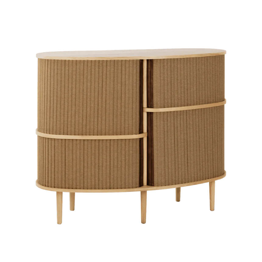 The Conversation Piece fabric armchair with natural frame