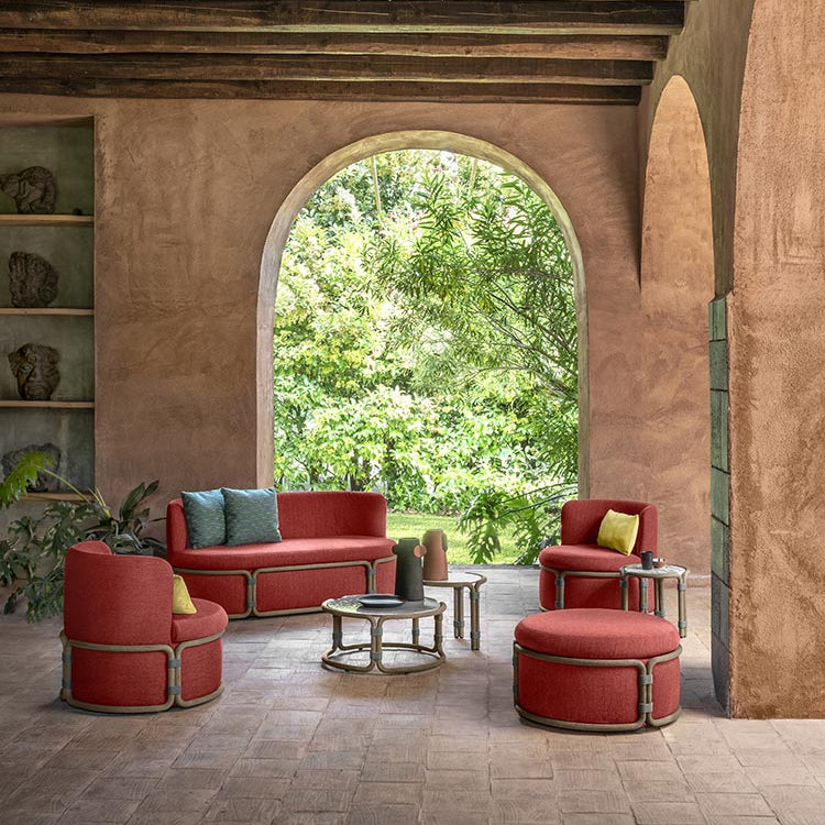 Rattan garden pouf